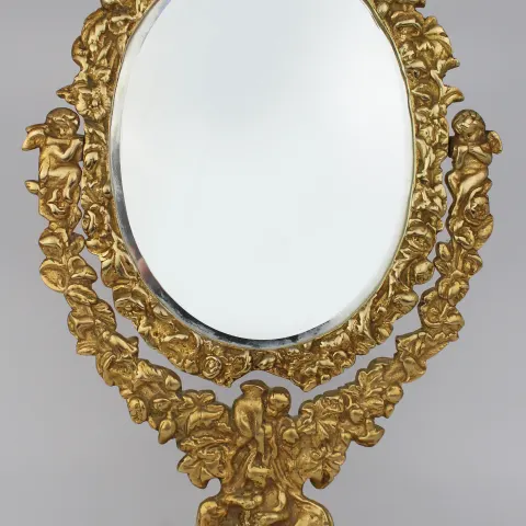 Ornate Vintage Brass Cherub Vanity Table Mirror