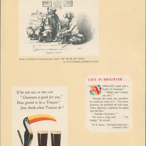 Double Sided Guinness Print 1937 "The Toucan & Guinness Time"A Genuine Double Sided Lithographed