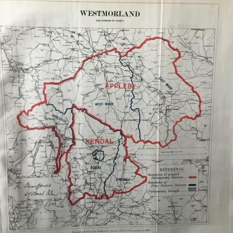 Antique 139 Years-Old Scarce Map Lake District 1885 Boundary Changes.