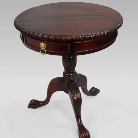 Carved Mahogany Drum Table