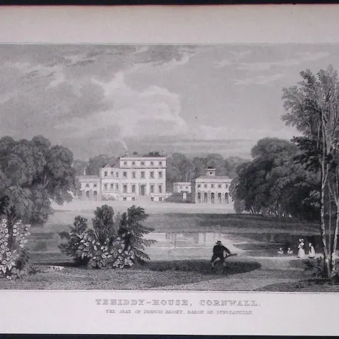 Cornwall A View of Tehidy Antique 193 Years-Old Steel-Engraving-12