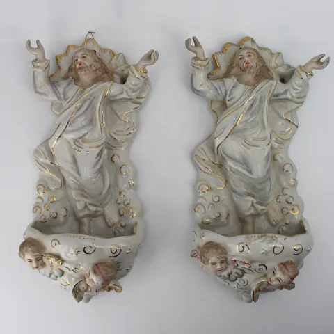Pair of German Porcelain Wall Hanging Fonts