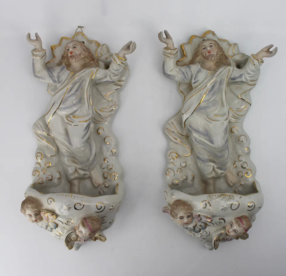 Pair of German Porcelain Wall Hanging Fonts