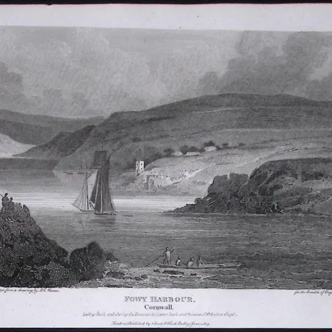 Fowley Harbour Cornwall  Antique 224 Years-Old Steel-Engraving-75