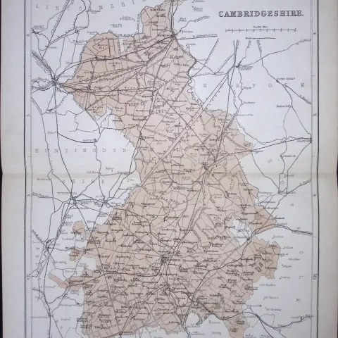 Cambridgeshire 150 Years-Old 1875 Coloured Detailed Antique 1875 Map-39