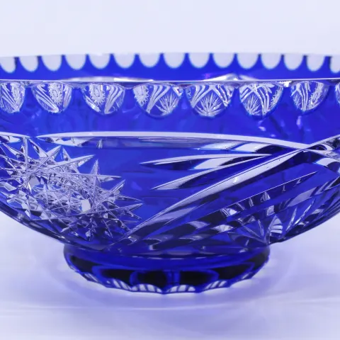 Vintage Czech Blue Cut Overlay Glass Bowl