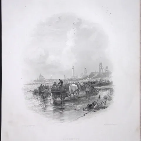 Norfolk Yarmouth Beach WH Bartlett 1842 Antique Steel Engraving-115