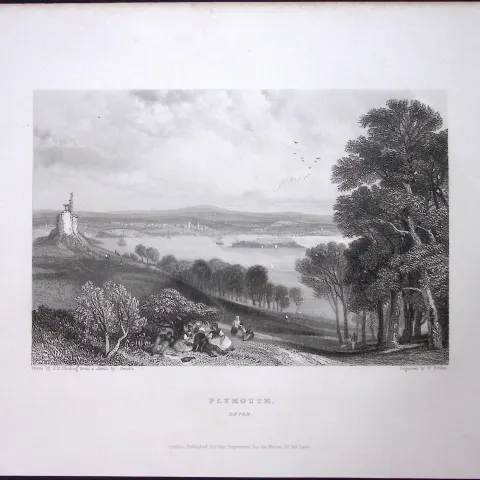 Plymouth Devon View WH Bartlett 183 Years-Old Antique Steel Engraving-14