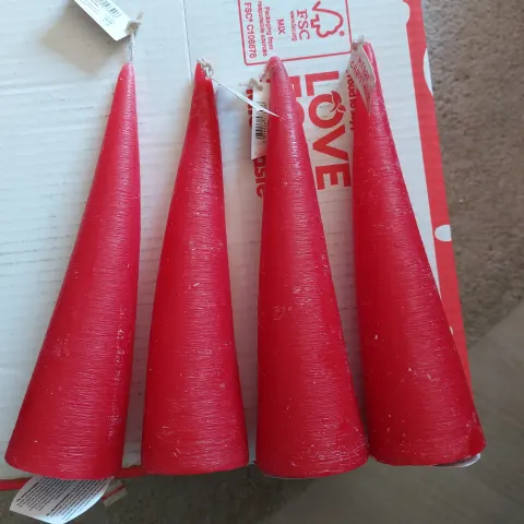 Red cone candles approx 9 inches long x 4 from Paperchase