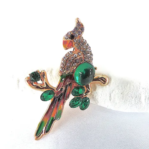 Rhinestone Crystal Parrot Brooch