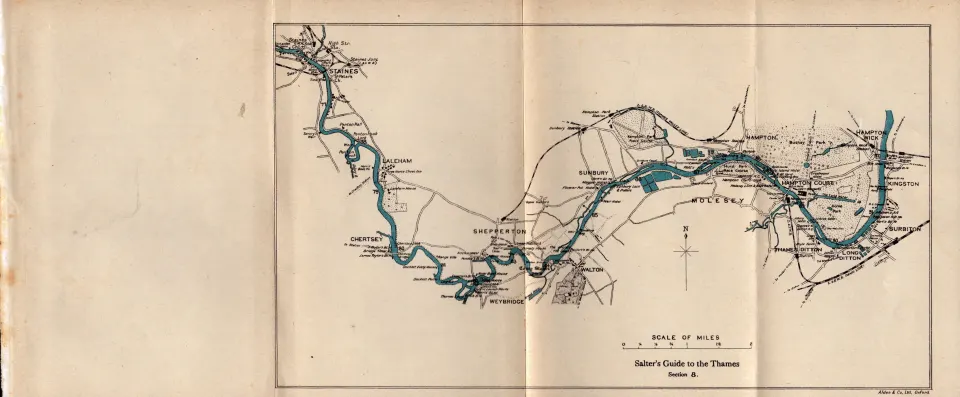 Salters Guide To The Thames No 8 Antique Coloured George V Map.