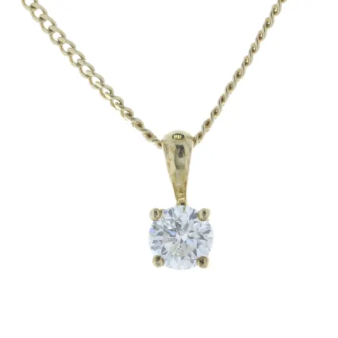 9ct Yellow Gold Single Stone Prong Set Diamond Pendant 0.33