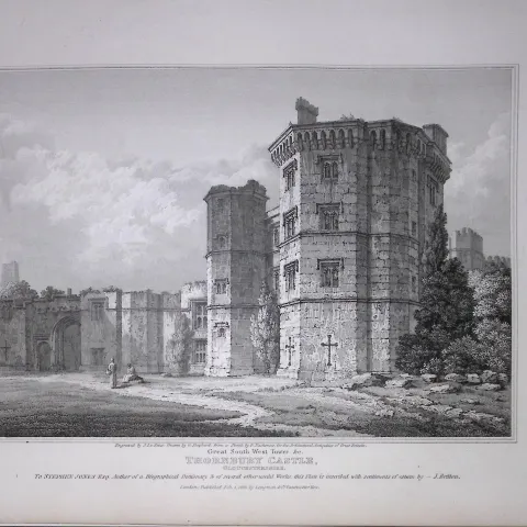 Thornbury Castle Glos 190 Years-Old Rare John Britton Antique Steel Engraving-110