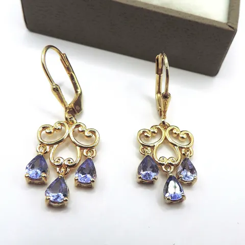 Gold On Sterling Silver Tanzanite Earrings New With Gift Box