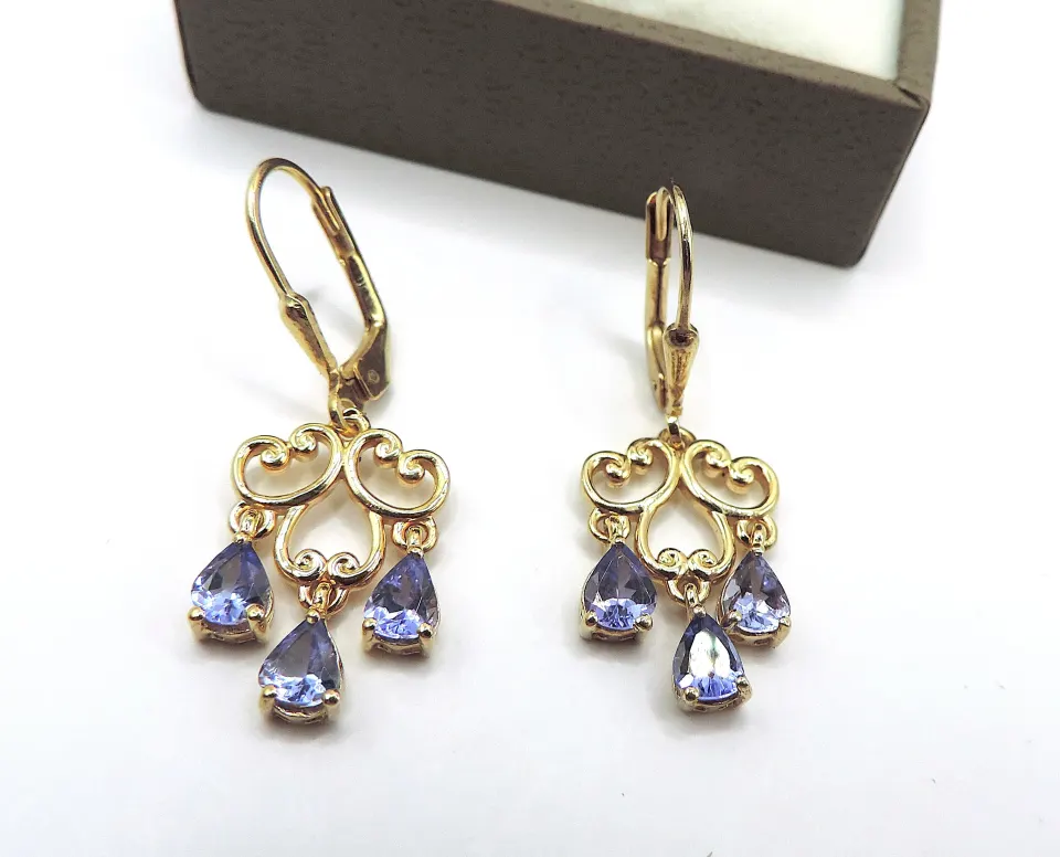 Gold On Sterling Silver Tanzanite Earrings New With Gift Box
