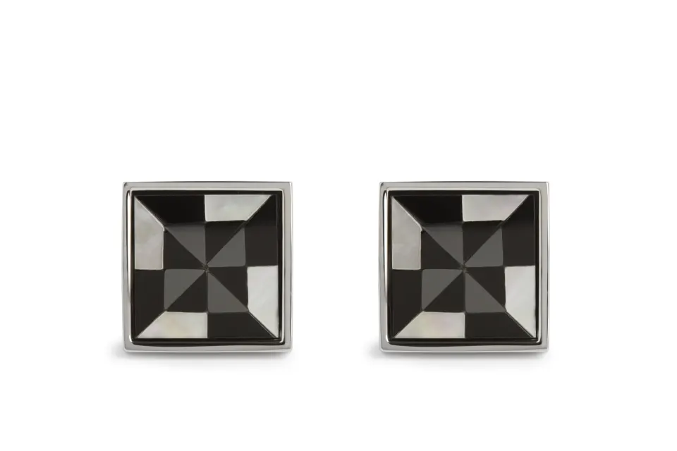 Semi Precious Stone Square Cufflink - Mother of Pearl, Onyx and Hematite - Unboxed x 5