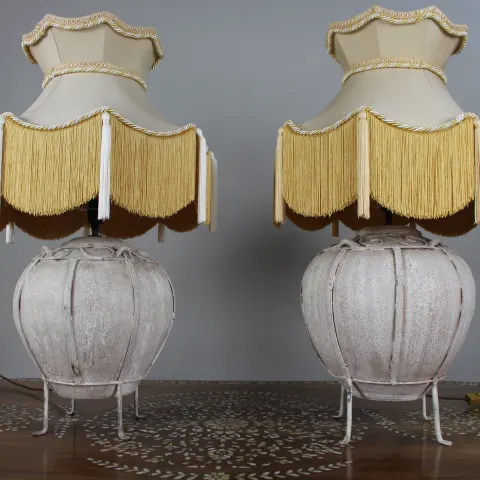 Pair of Large Decorative Table Lamps with Handmade Silk-Lined Shades
