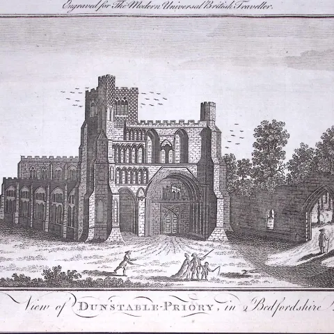 Dunstable Priory Bedfordshire Rare 247-Year-Old Antique Copperplate Engraving-69-TR