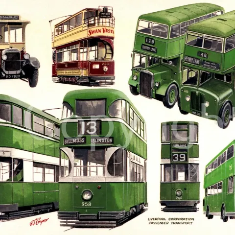 Liverpool City Corporation Bus Nostalgic Montage Metal Wall Art