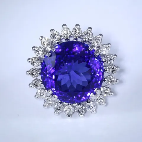 14 K / 585 White Gold Designer Large Tanzanite (GIA Certified) and Diamond Ring