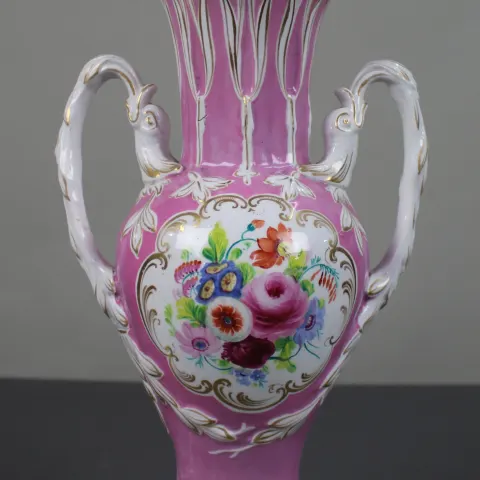 Antique Hand Painted Pink Ground Porcelain Table Lamp, c.1890