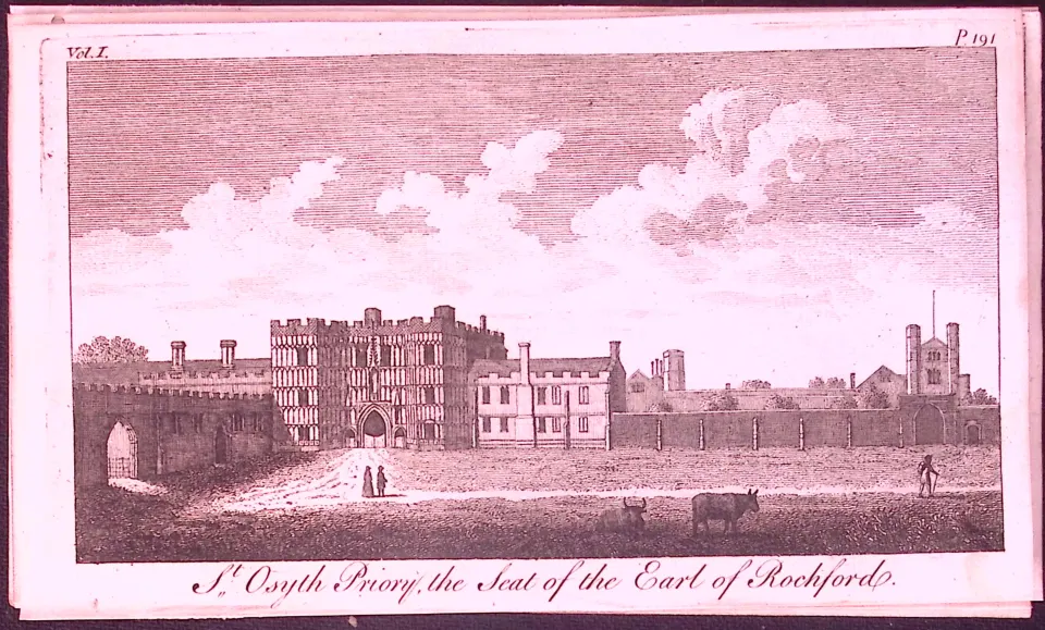 Essex St Osyth Priory  Rare 1776 Georgian Copper Plate Antique Engraving -86