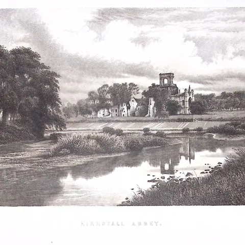 Kirkstall Abbey Yorkshire J H F Brabner Coloured Antique 130 Years-Old Print 14-TR.