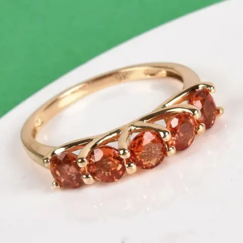NEW!! 9K Gold AAA Sunset Sapphire 5 Stone Ring