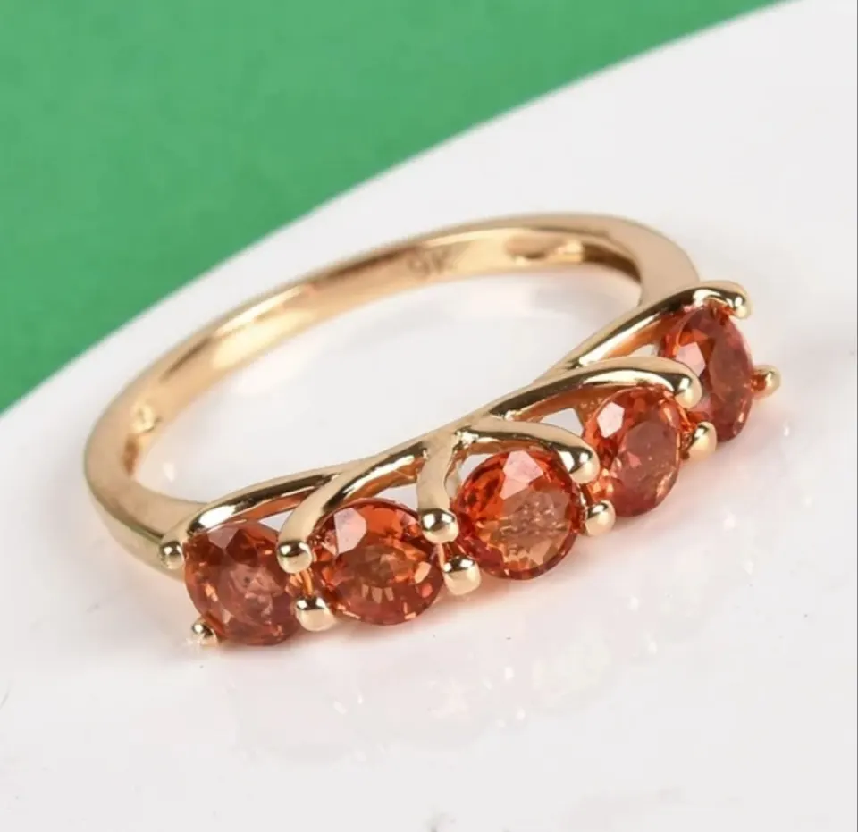 NEW!! 9K Gold AAA Sunset Sapphire 5 Stone Ring