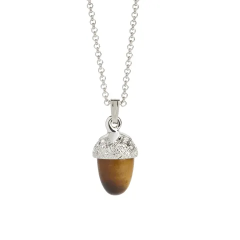 Natural Tigerseye Acorn Pendant - Finished With Swarovski Crystals - Unboxed