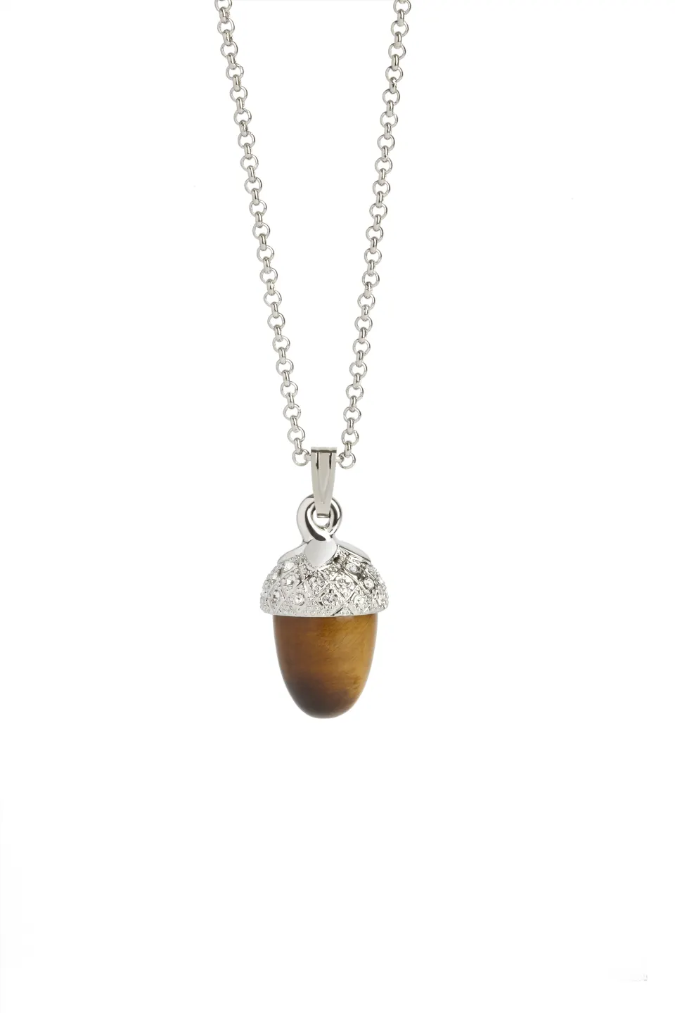 Natural Tigerseye Acorn Pendant - Finished With Swarovski Crystals - Unboxed