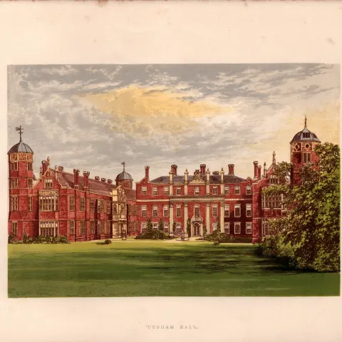 Cobham Hall Kent Victorian Gilt-Edge Coloured Antique Book Plate.