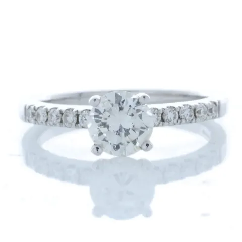 18ct White Gold Single Stone Prong Set With Stone Set Shoulders Diamond Ring (0.70) 0.90 Carats