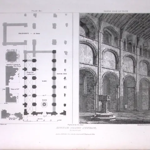 Priory Church Binham Norfolk 190 Years-Old John Britton Antique Steel Engraving-168