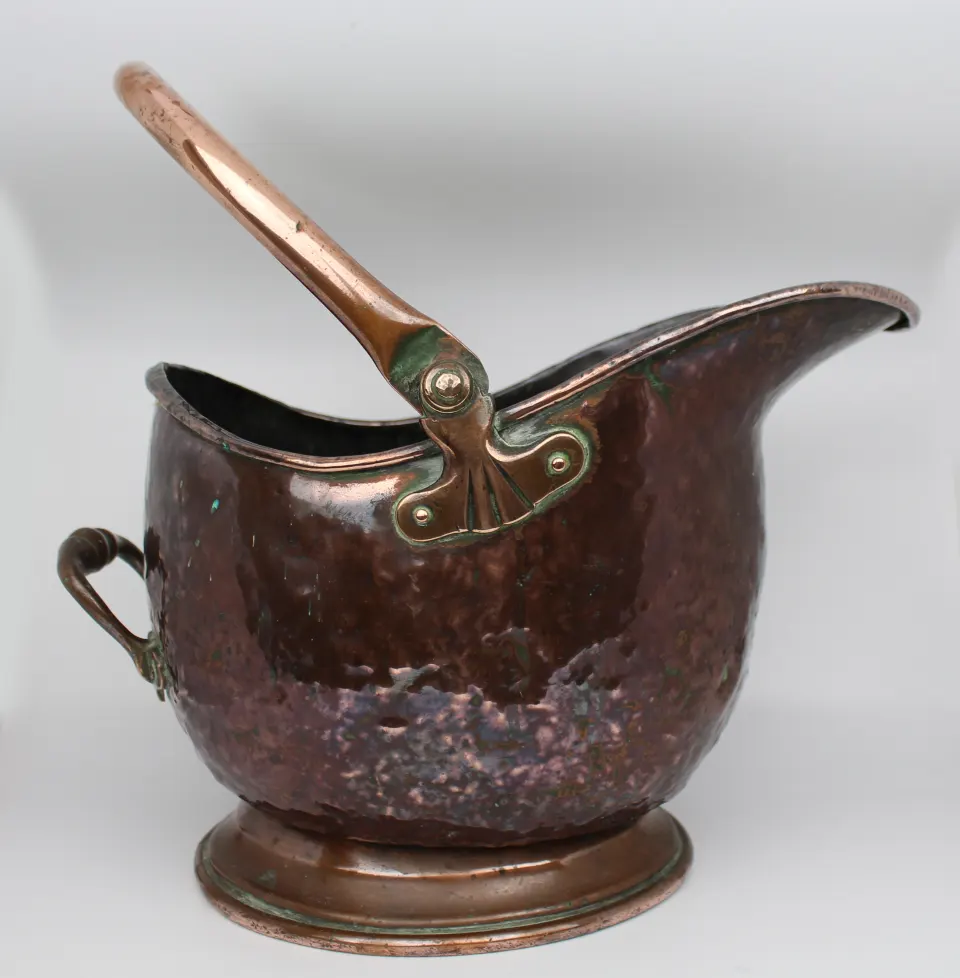 Victorian Helmet Shaped Copper Coal Scuttle