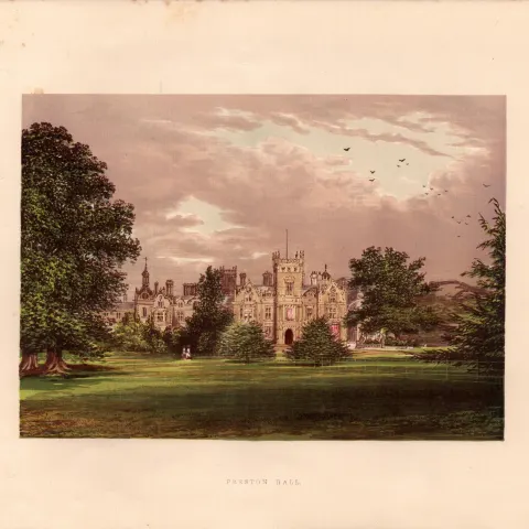 Preston Hall Edinburgh Scotland Gilt-Edge Coloured Antique Book Plate.