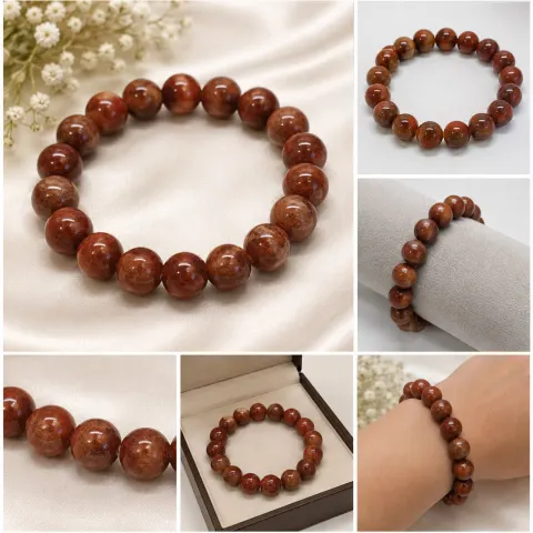 Brown Stone Beaded Bracelet - 13mm