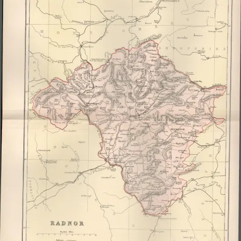 County Of Radnor Wales Victorian 1894 Coloured Map.