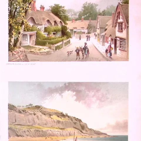Isle of Wight Shanklin Village & Luccombe Bay Victorian Antique Double Print-57