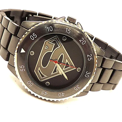Superman Quartz Watch Accutime Watch Corp DC Comics Gunmetal Band New Battery Working