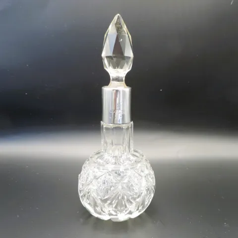 Antique Victorian Sterling Silver Collar Cut Glass Perfume Bottle Birmingham 1897
