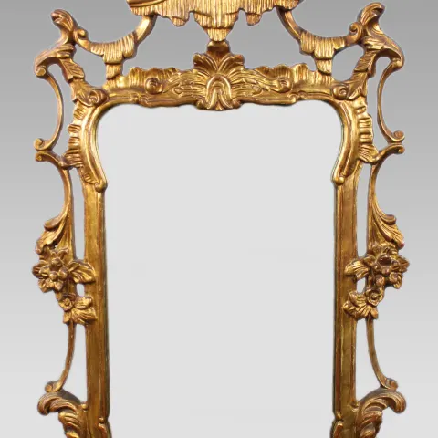 Large Italian Rococo Style Carved Giltwood Wall Mirror