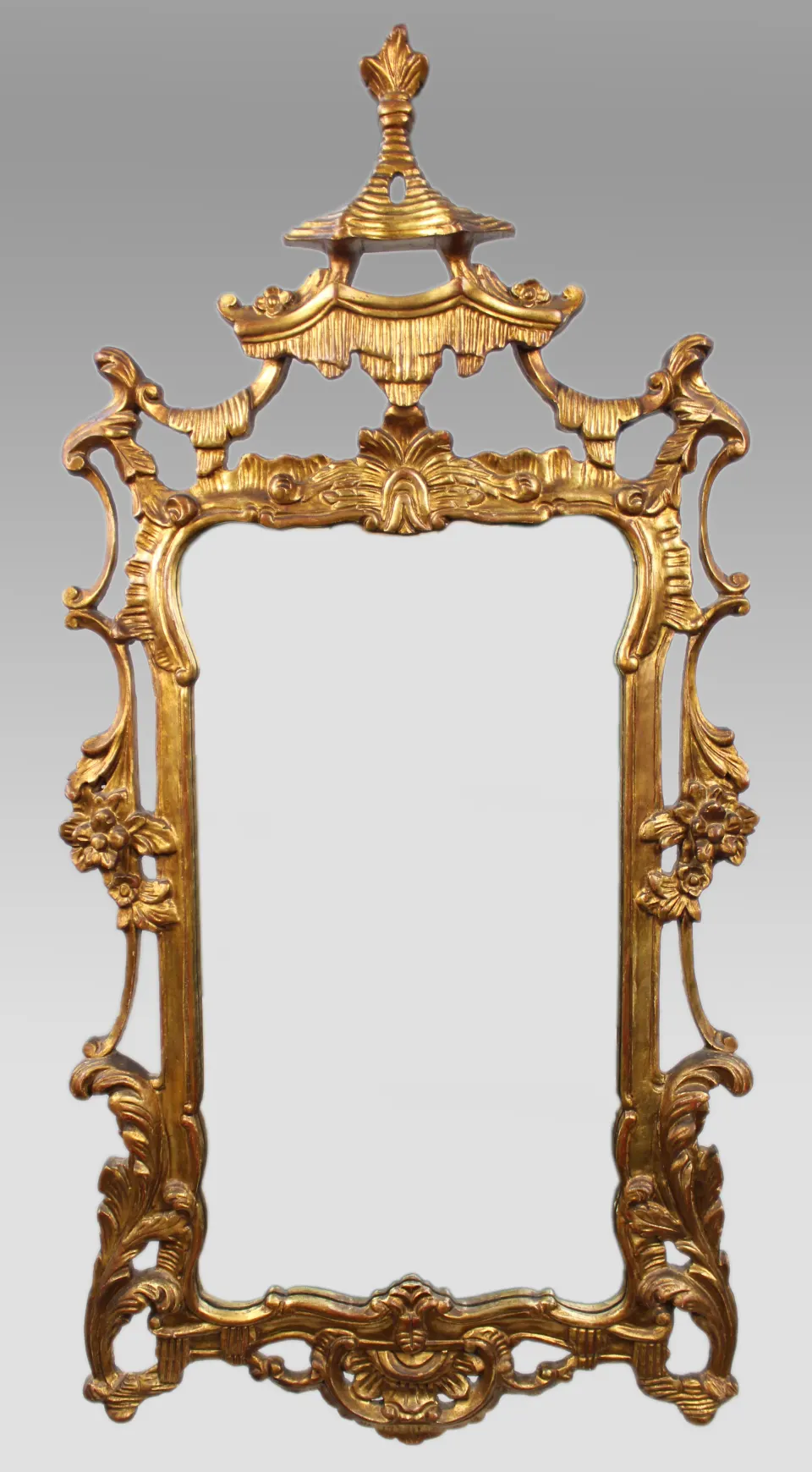 Large Italian Rococo Style Carved Giltwood Wall Mirror