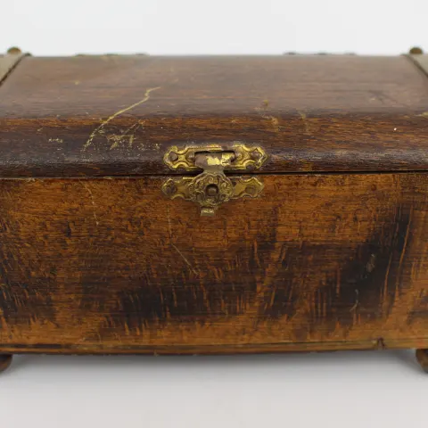 Small Vintage Wooden Box in Treasure Chest Style