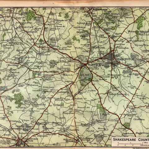 William Shakespeare County Coloured Vintage 1924 Map.