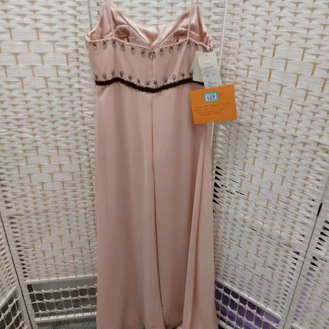 Ronald Joyce designer dress size 16 in blush pink with hazelnut belt
