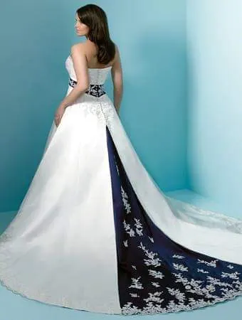 Wedding dress - new stock gown. Size 8.  Alfred Angelo. Satin ivory and eggplant inset panel