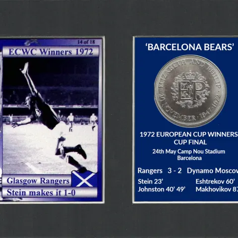 Stein Makes It 1-0 Rangers FC Wins 1972 ECWC Mounted Card & Coin Metal Art Display