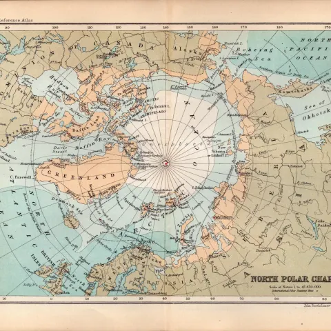 North Polar Chart Double Sided Victorian Antique 1896 Map