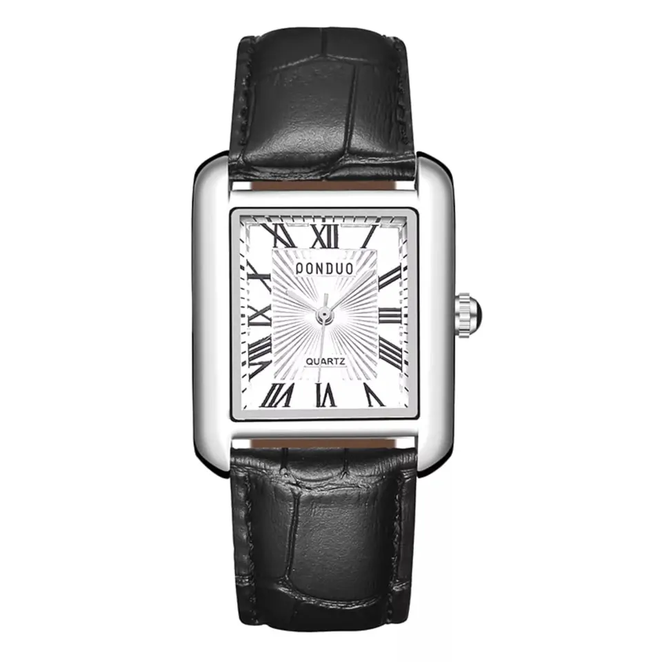 Mens Square Watch Vintage Roman Numeral Analog (Black) L11b